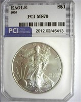 2005 Silver Eagle PCI MS-70 LISTS FOR $150