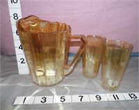 Jeanette Paneled Amber Glass Pitcher & 2 Glasses