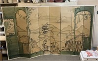 Antique eight panel hand-painted screen
