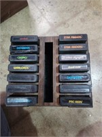 Lot of Atari game cartridges in box case