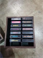 Lot of Atari game cartridges in box case
