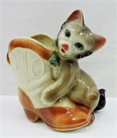 Antique Royal Copley Cat & Boot Planter 9"h