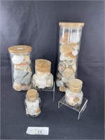 5 Home Decore Glass Jars Filled w Sea Shells