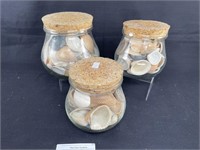 3 Home Decor Glass Jars Filled w Sea Shells