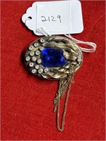 Vintage art deco cobalt blue and bronze brooch