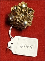 1940s bronze and rhinestone brooch unmarked