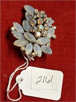 Vintage rhinestone and simulated opal brooch