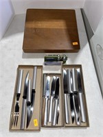 Cutting board, knife sharpener, knives