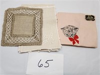 Bucilla Cats eye handkerchief  & table linens