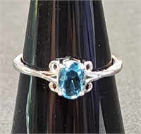 Aqua blue crystal .925 sterling ring - new- sz 8