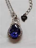 Caribbean Blue/ white cz's necklace .925 sterling