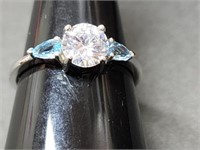 Glacier blue/ white cz .925 sterling ring - New-