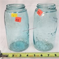 2- Antique Blue Mason's Quart Jars