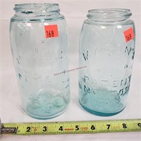 2- Antique Blue Mason's Quart Jars