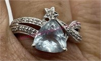 14K Ladies Topaz & diamond chips ring (4.9g) sz 7