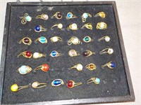 Tray of Gold Wire & Stone Rings