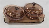 (3) Pyrex and Visions Corning Amber Dishes