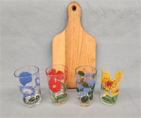 (4) Vintage Flower Juice Glasses