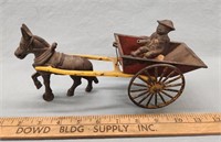 Antique Cast Iron Coal Wagon w Mule- 11 in Long