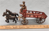 Early Cast Iron Horse Drawn Wagon- 14 in long