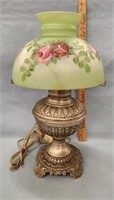 Converted Oil Lamp- Hand Painted Shade- Repair to