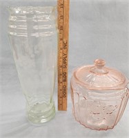 Vintage Pink Depression Glass Biscuit Jar w Lid