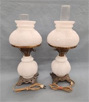 Pair of Hedco Converted Oil Lamp Milk Glass Lamps