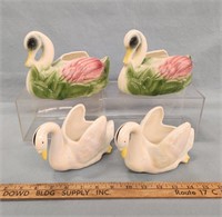 (4) Ceramic Swan Planters