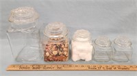 (5) Lidded Glass Canisters
