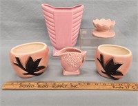 (2) Royal Copley Pink and Black Vases