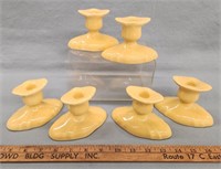 (6) Yellow Pottery Candle Stick Holders