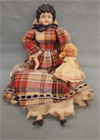 Porcelain Cloth Body Doll Marked "5" On Back