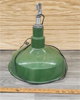 Large Vtg Green Enamel Hanginf Light- 1 ft 8 x 1