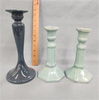 Pair of Blue Pottery Candle Sticks - Made in