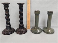 Pair of Green Flemingson Pottery Candle Sticks /