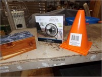 Desktop fan, cedar box & cones