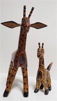 70s Folk Art Hand Painted Wooden Giraffe Family