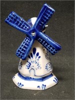 Antique Delft Blue Small Spinning Windmill 3" Tall