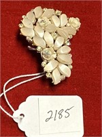 Vintage mother of pearl and rhinestone brooch