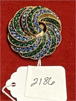 Vintage LISN ER blue and green swirl brooch
