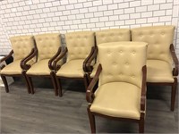 Set of 6 Leather and Wood Dining Chairs with arms