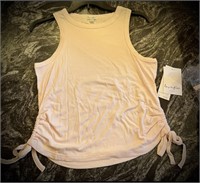 Size XS Love, Fire ruched pale pink tank top