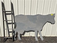 (AN) Wooden Cow & Ladder Wall Deco. Appr 60in x