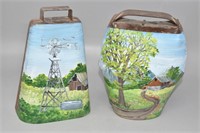 (2) Cowbells w/ Hand Painted Farm Scenery