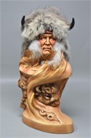 Ceramic Native American Indian Chief w/ Buffalo