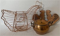 COPPER CHICKEN BASKET AND KEY RACK