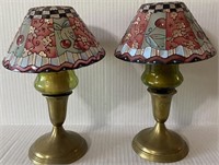 2 BRASS PAINTED GLASS CANDLE LAMPS