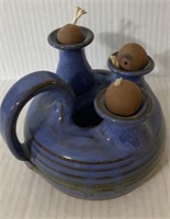 BLUE POTTERY CANDLE PIECE