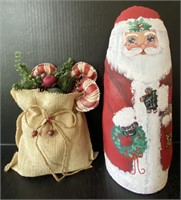 VINTAGE FABRIC SANTA AND BAG