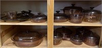 LARGE LOT OF CORNING AMBER COOKWARE
